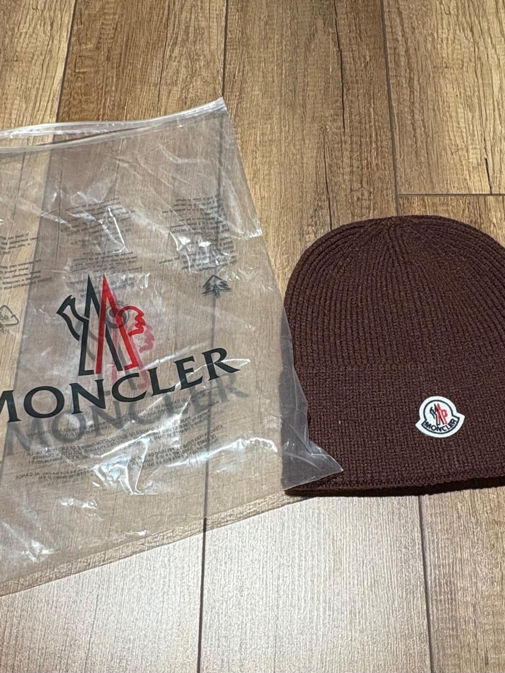 Moncler Brown Wool Knit Beanie Hat One Size New with Tags - Picture 4 of 8